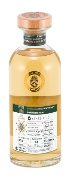 HOUSE OF MCCALLUM BUNNAHBHAIN SC 6YO - STAOISHA REFILL BOURBON HOGSHEAD 2018